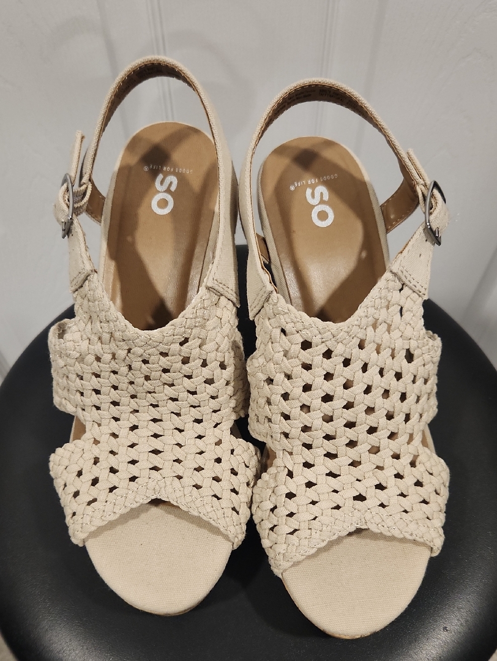 SO Cream Woven Slingback Sandals